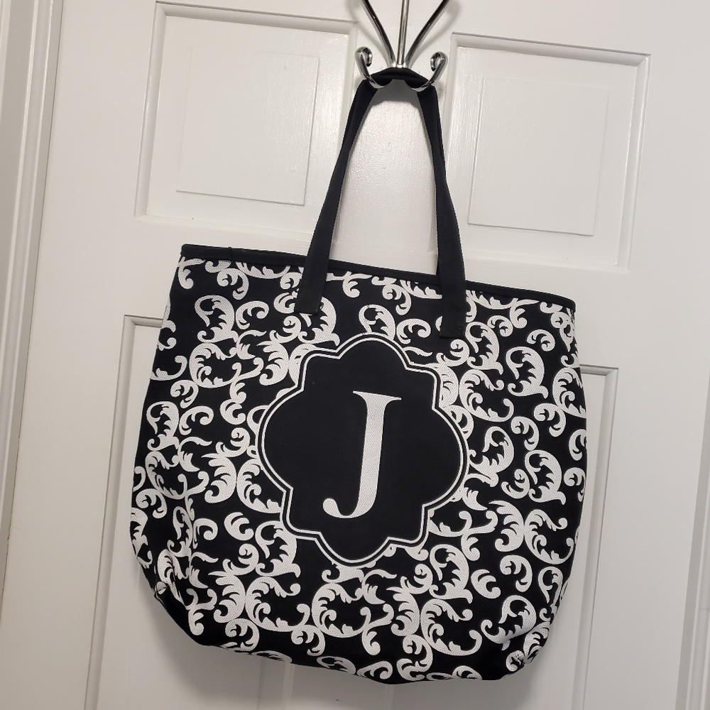 Kirkland's Black & White "J" Monogram Medium Tote, Classic - Picture 3 of 5